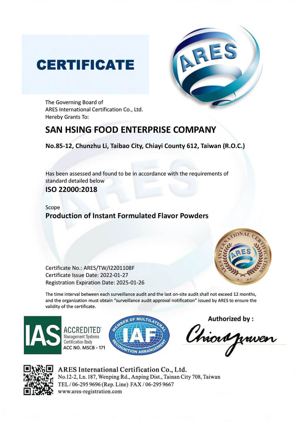 ISO22000 Certification